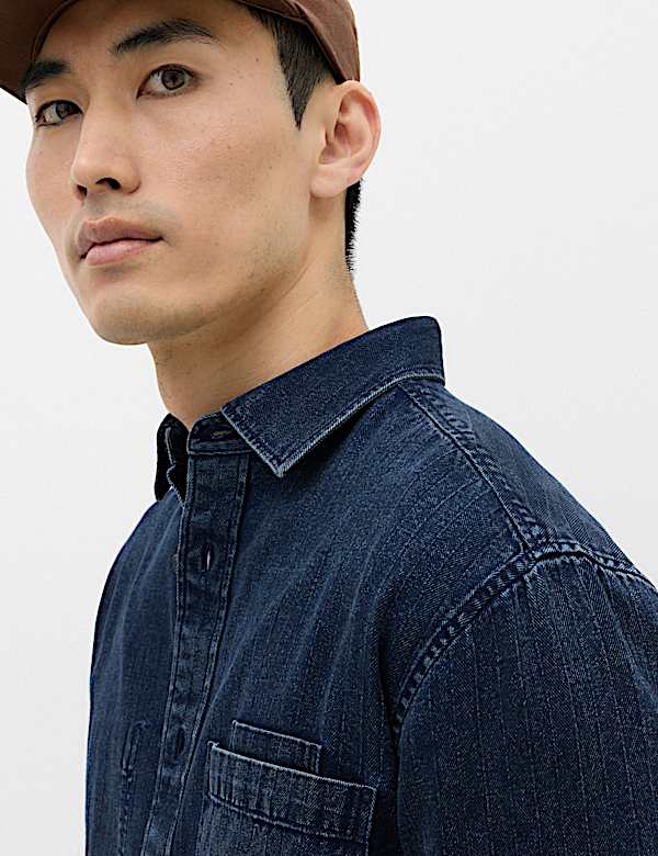 Regular Fit Pure Cotton Denim Stripe Shirt