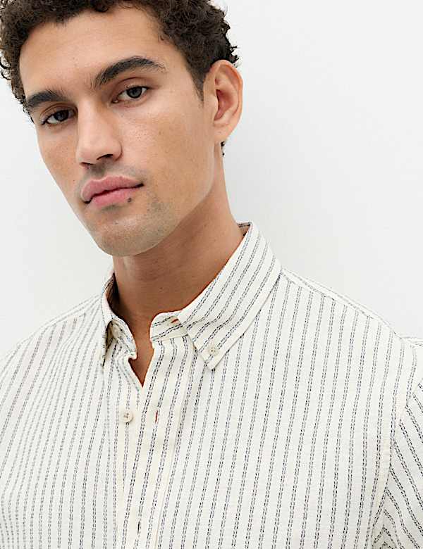 Chemise ray&eacute;e en lin m&eacute;lang&eacute; coton - BE