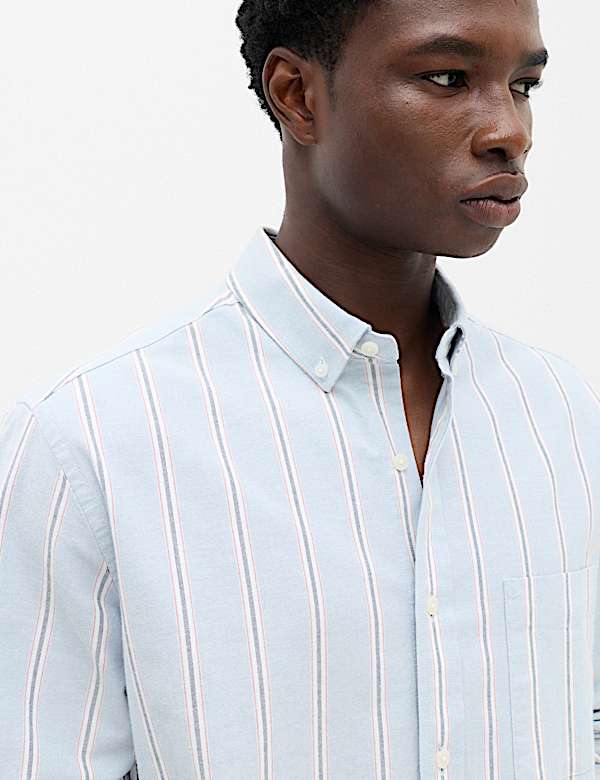 Relaxed Fit Cotton Rich Striped Oxford Shirt