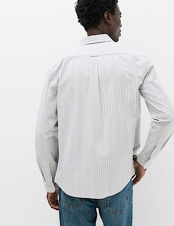 Relaxed Fit Cotton Rich Striped Oxford Shirt - JO