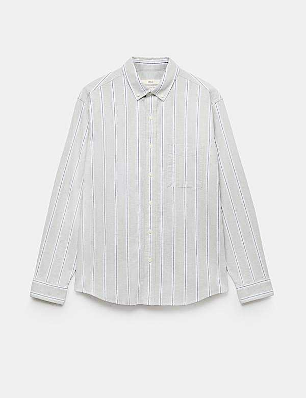 Relaxed Fit Cotton Rich Striped Oxford Shirt - JO