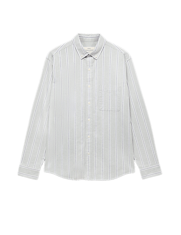 Relaxed Fit Cotton Rich Striped Oxford Shirt