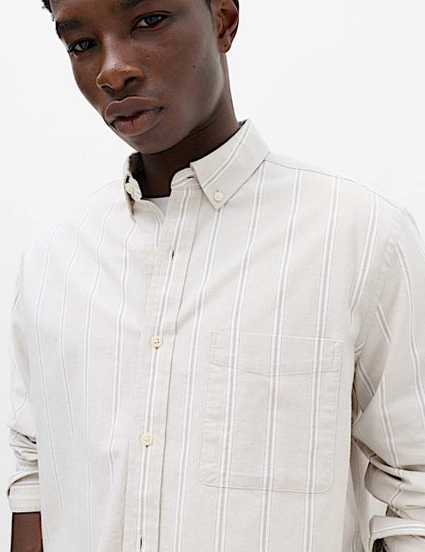 Relaxed Fit Cotton Rich Striped Oxford Shirt
