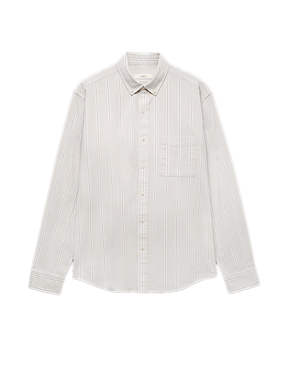 Relaxed Fit Cotton Rich Striped Oxford Shirt
