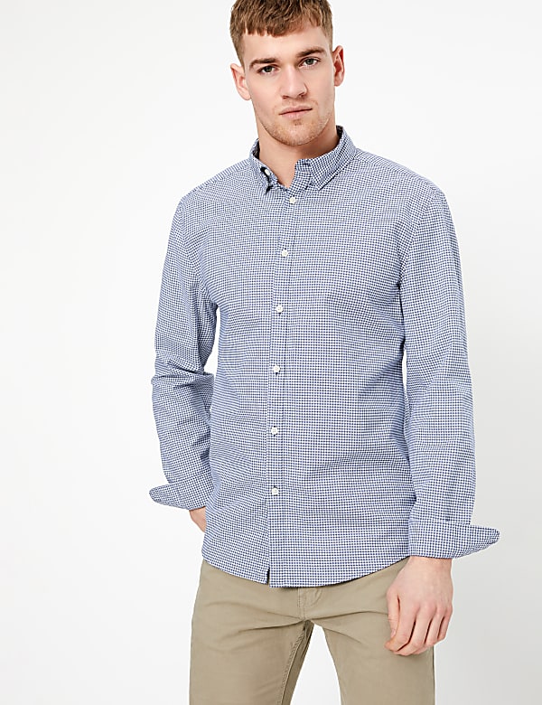 Cotton Rich Gingham Check Oxford Shirt