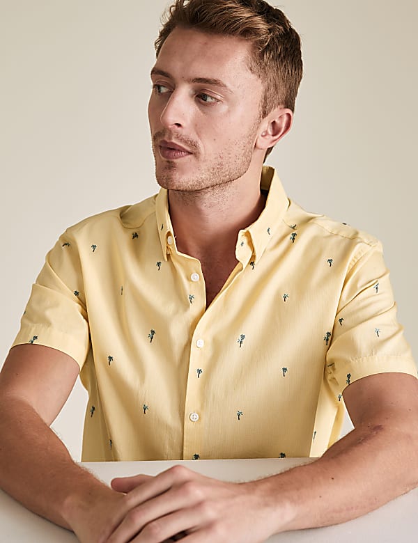 Pure Cotton Palm Tree Short Sleeve Shirt