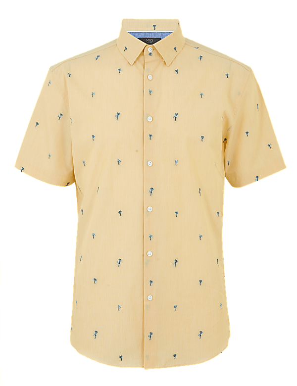 Pure Cotton Palm Tree Short Sleeve Shirt