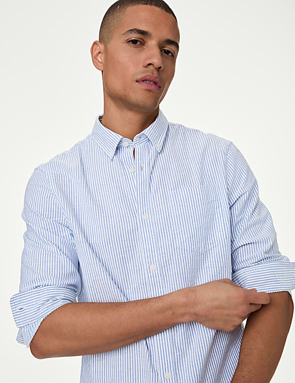 Pure Cotton Striped Oxford Shirt - US