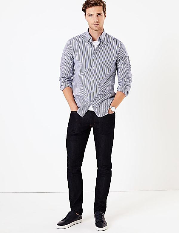 Cotton Rich Striped Shirt with Stretch