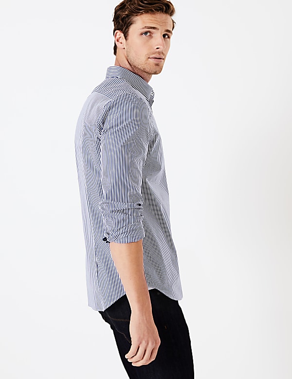 Cotton Rich Striped Shirt with Stretch
