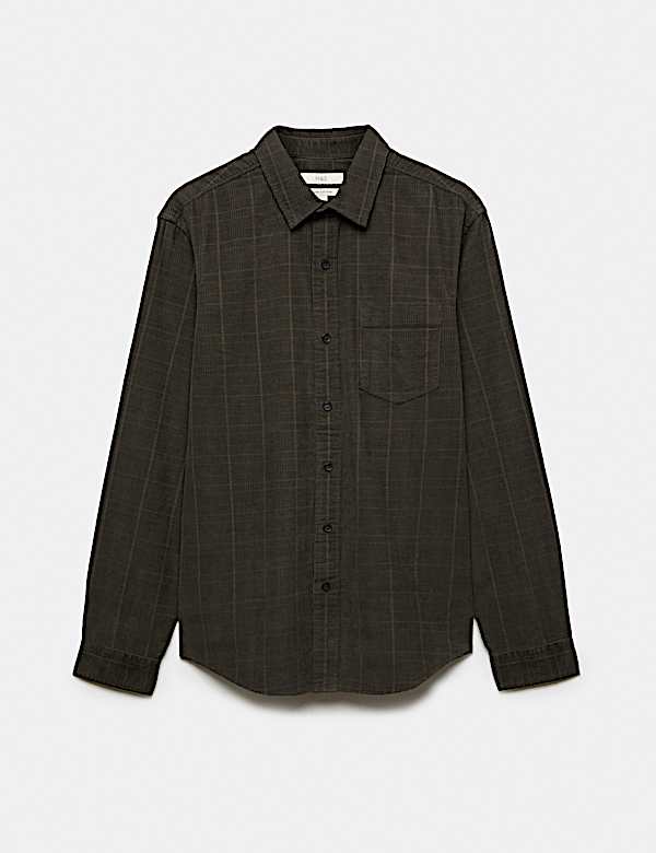 Regular Fit Checked Corduroy Shirt - GR