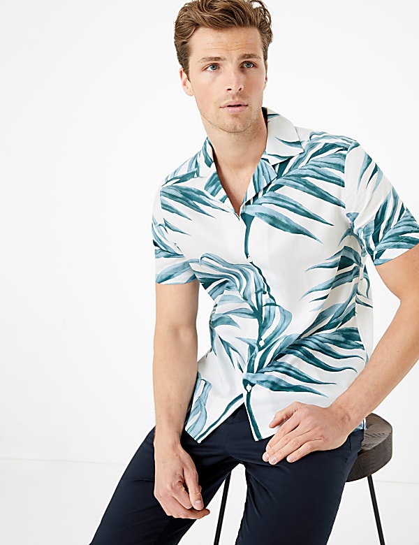 Pure Cotton Revere Palm Print Shirt