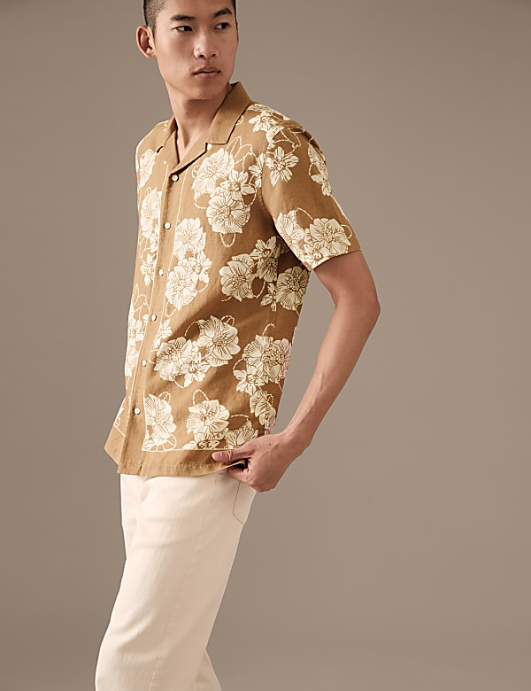 Linen Rich Floral Cuban Collar Shirt