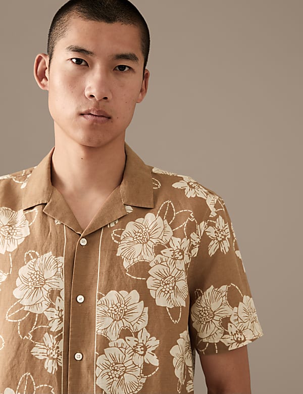 Linen Rich Floral Cuban Collar Shirt