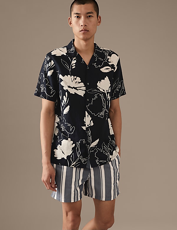 Linen Rich Floral Cuban Collar Shirt