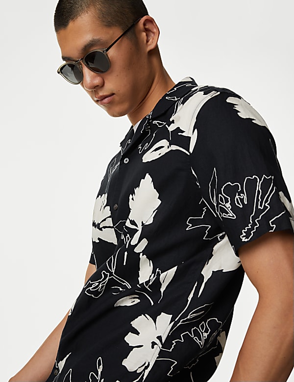 Linen Rich Floral Cuban Collar Shirt