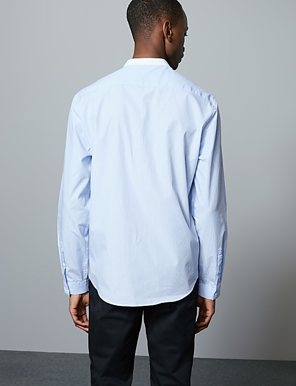 Pure Cotton Striped Grandad Shirt