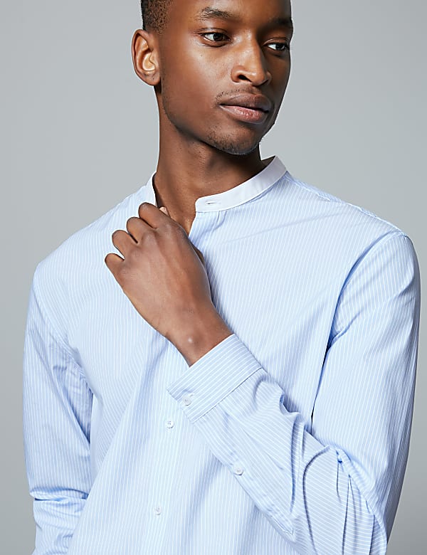 Pure Cotton Striped Grandad Shirt