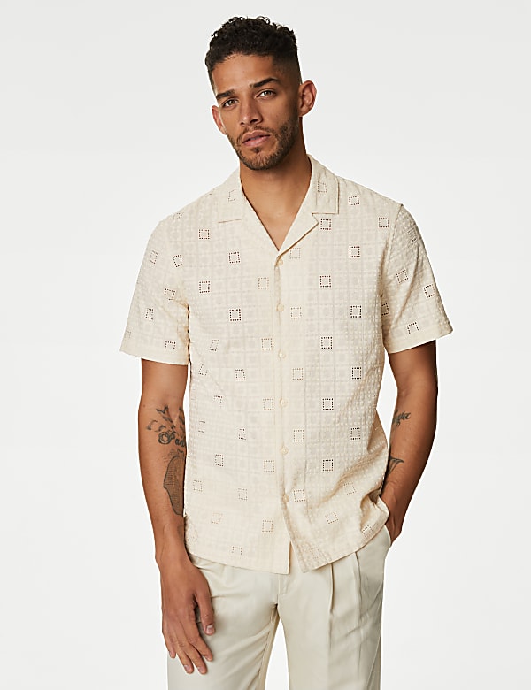 Easy Iron Pure Cotton Revere Collar Embroidered Shirt