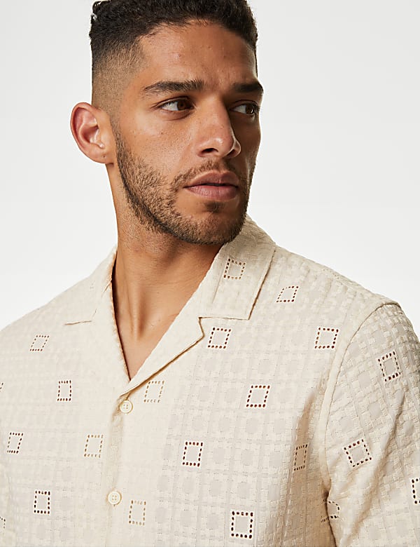 Easy Iron Pure Cotton Revere Collar Embroidered Shirt