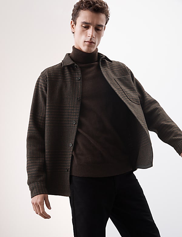 Wool Blend Houndstooth Overshirt - HR