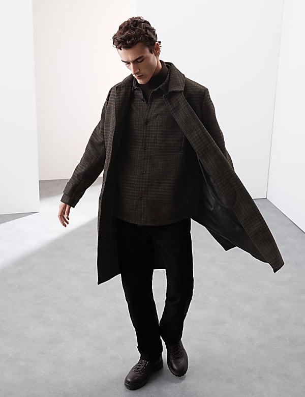 Wool Blend Houndstooth Overshirt - HR