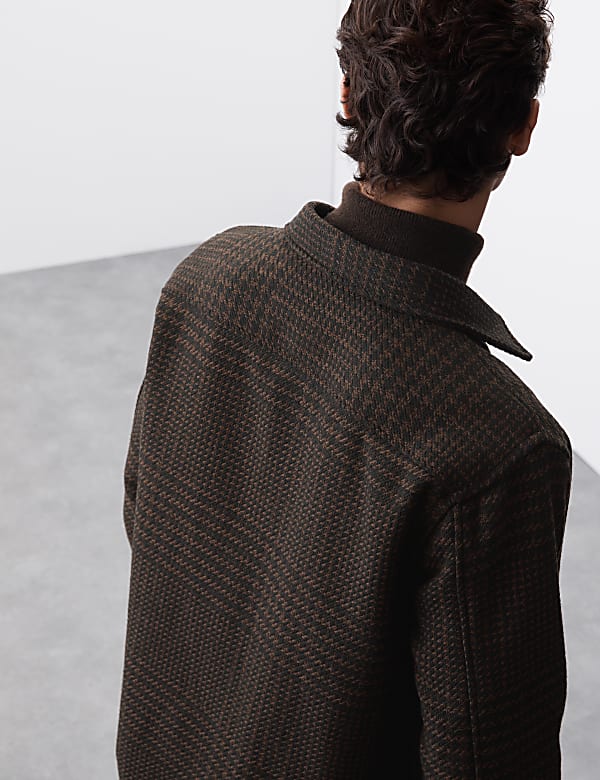 Wool Blend Houndstooth Overshirt - HR