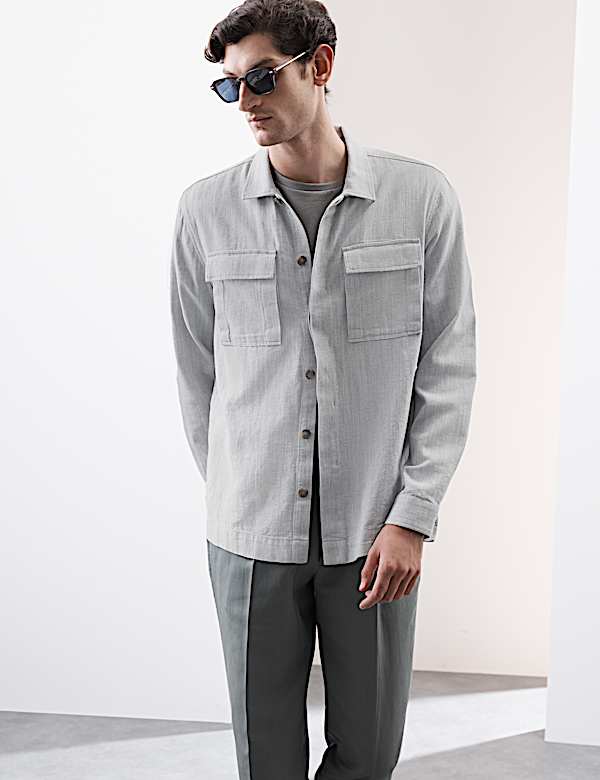 Πουκάμισο-πανωφόρι από σύμμεικτο βαμβάκι και λινό - GR