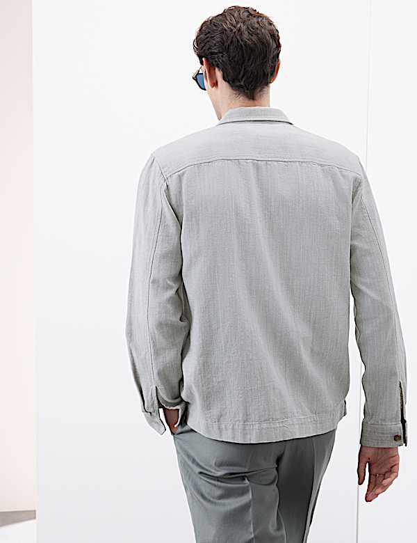 Πουκάμισο-πανωφόρι από σύμμεικτο βαμβάκι και λινό - GR