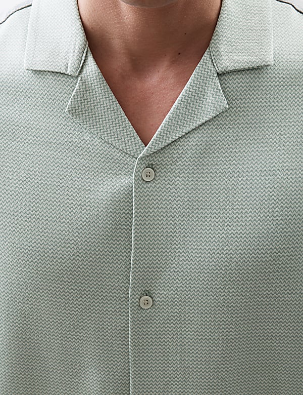 Pure Cotton Textured Cuban Collar Shirt