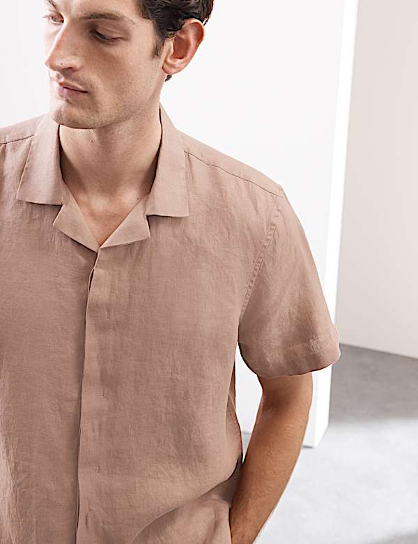 Pure Linen Herringbone Cuban Collar Shirt