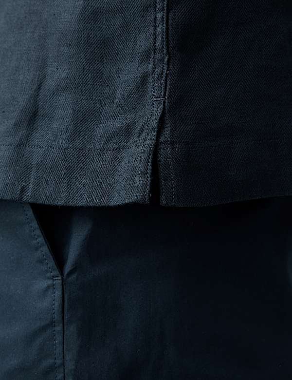 Pure Linen Herringbone Cuban Collar Shirt