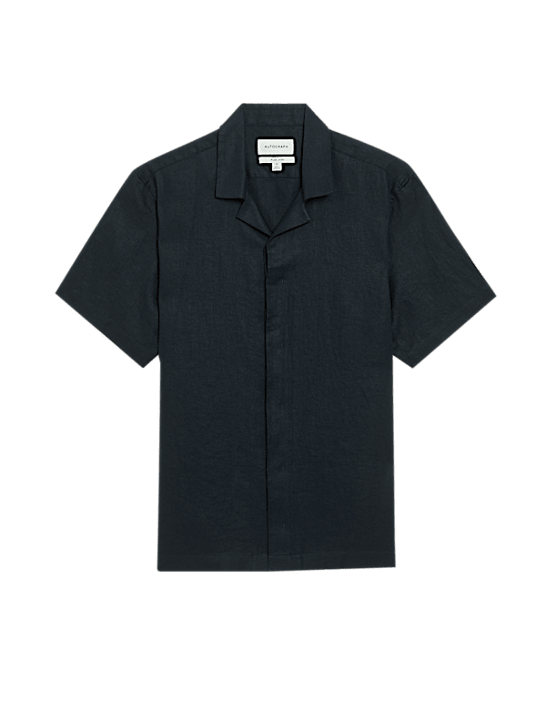 Pure Linen Herringbone Cuban Collar Shirt