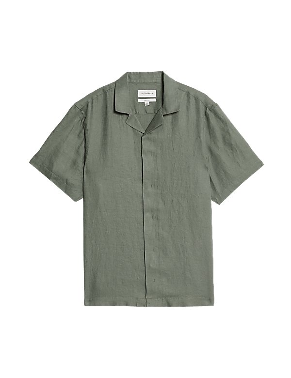 Pure Linen Herringbone Cuban Collar Shirt