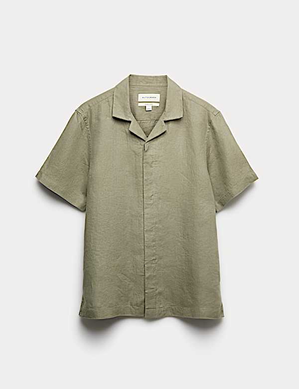 Pure Linen Herringbone Cuban Collar Shirt