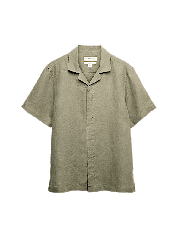 Pure Linen Herringbone Cuban Collar Shirt