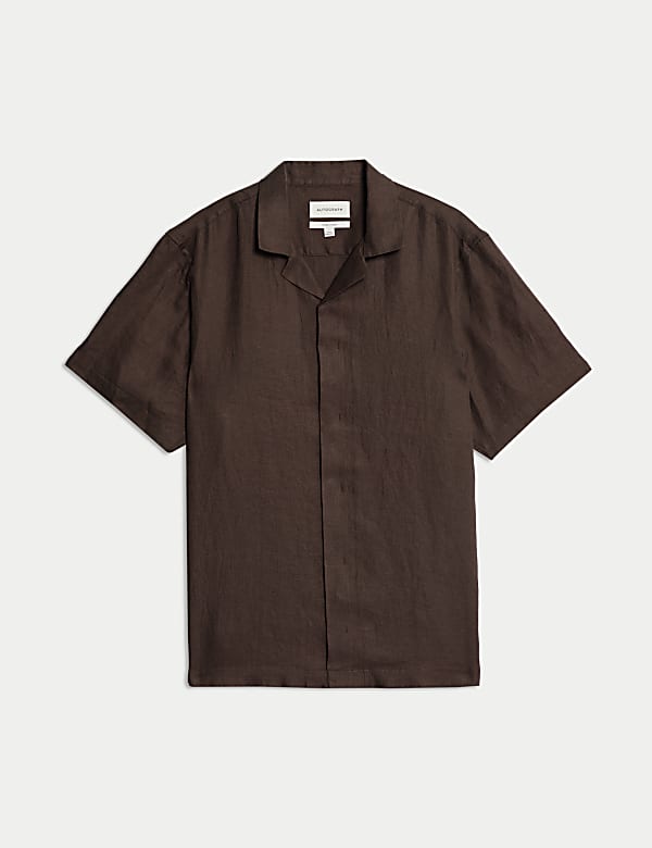 Pure Linen Herringbone Cuban Collar Shirt - LT