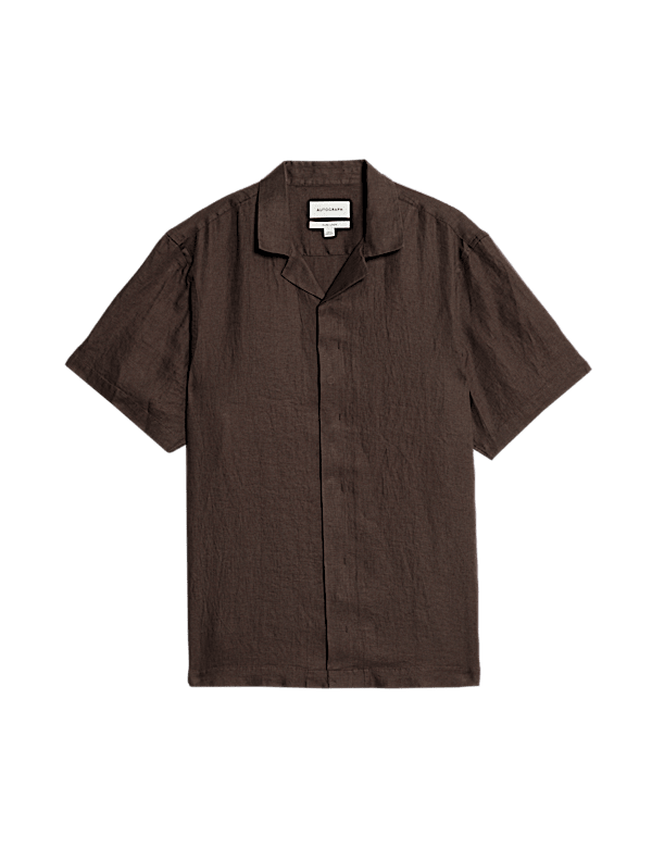 Pure Linen Herringbone Cuban Collar Shirt