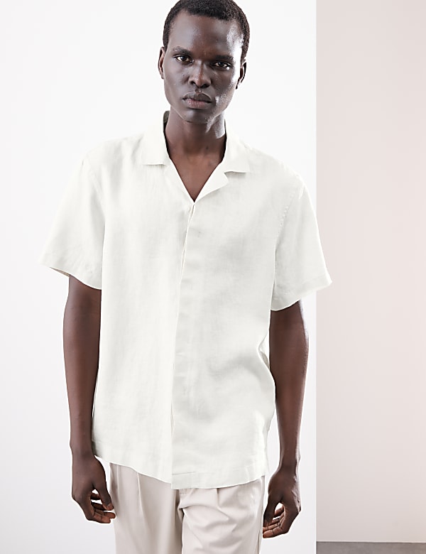Pure Linen Herringbone Cuban Collar Shirt