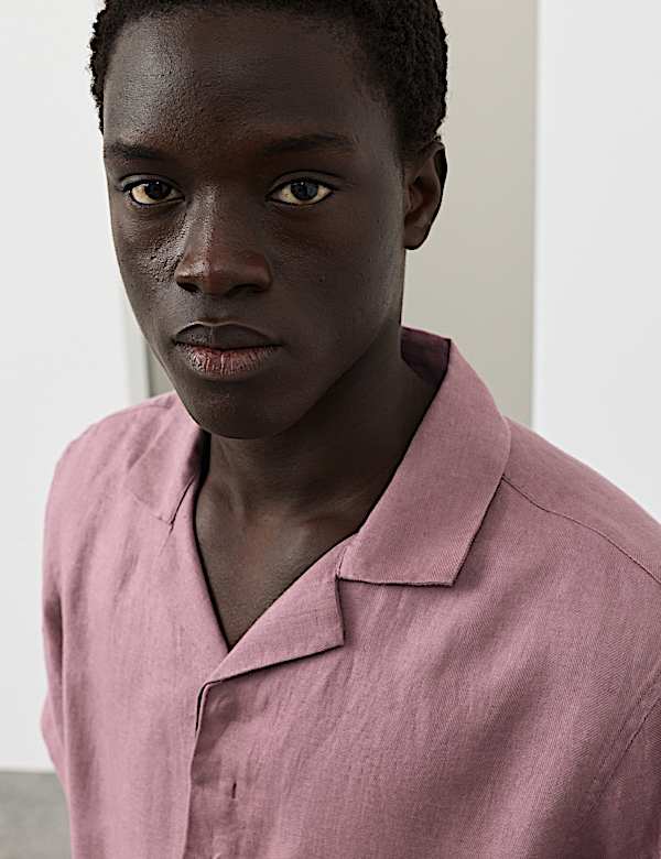 Pure Linen Herringbone Cuban Collar Shirt