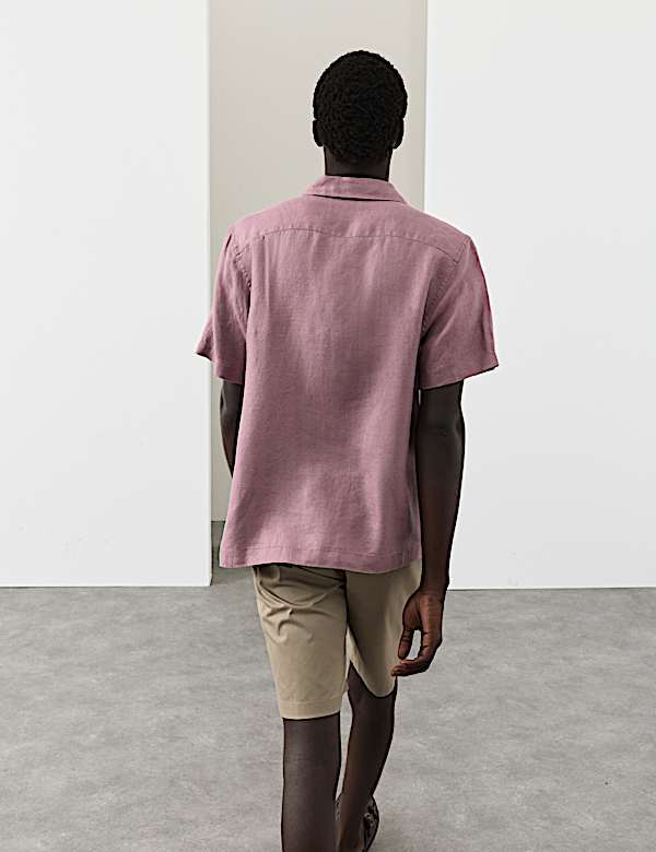 Pure Linen Herringbone Cuban Collar Shirt