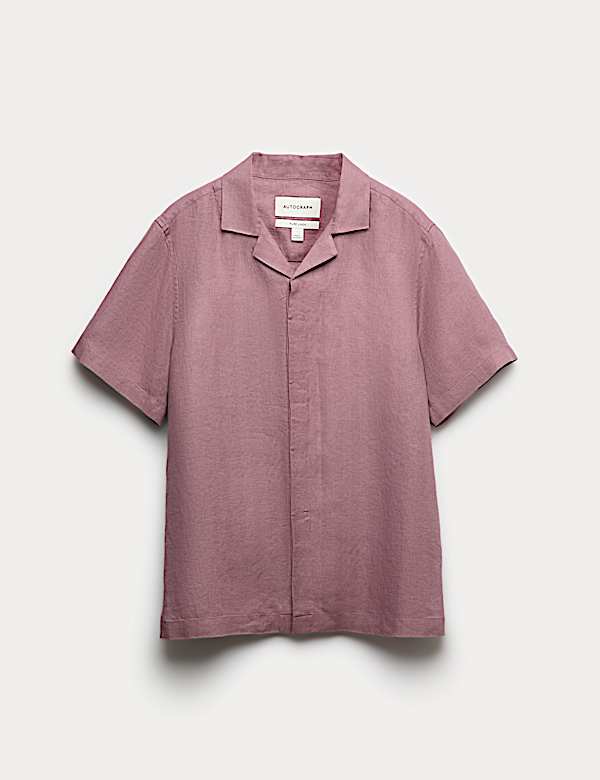 Pure Linen Herringbone Cuban Collar Shirt - AT