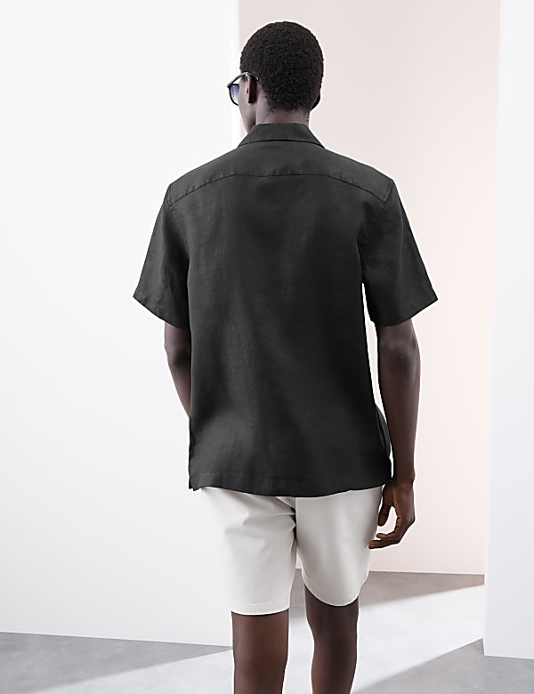 Pure Linen Herringbone Cuban Collar Shirt - JO