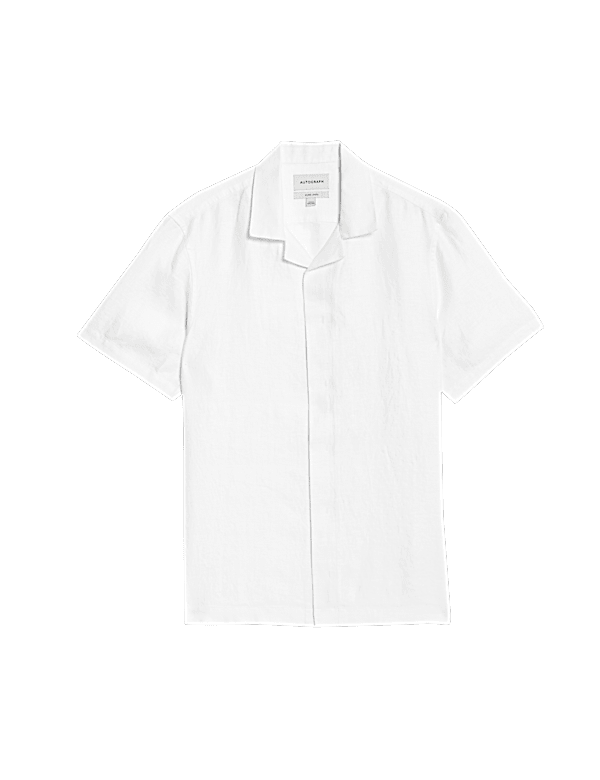 Pure Linen Herringbone Cuban Collar Shirt