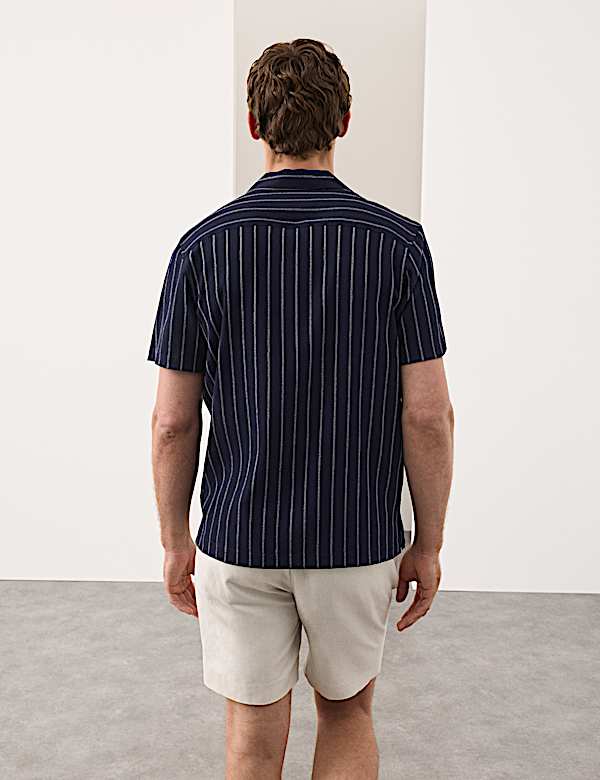 Striped Crinkle Seersucker Short Sleeve Shirt