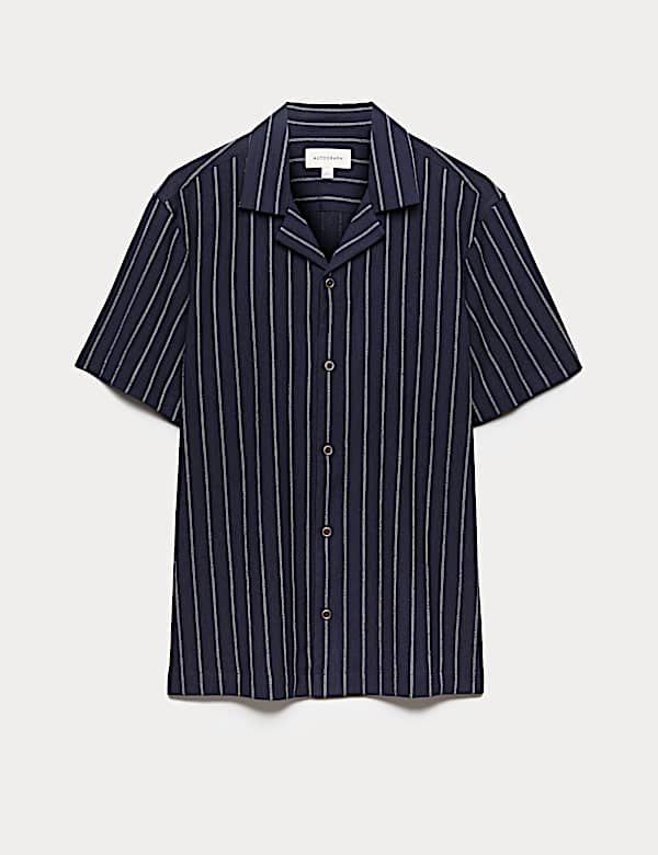 Chemise &agrave; manches courtes et rayures en seersucker froiss&eacute; - FR