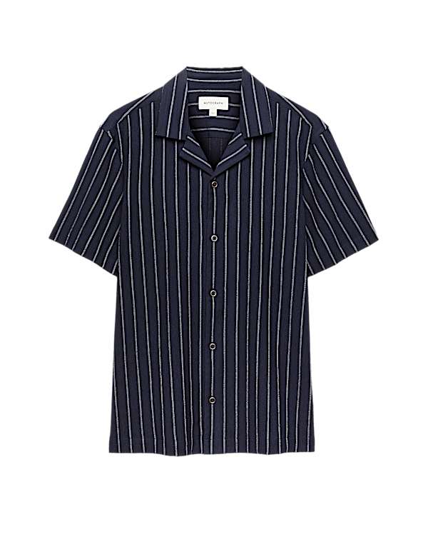 Striped Crinkle Seersucker Short Sleeve Shirt