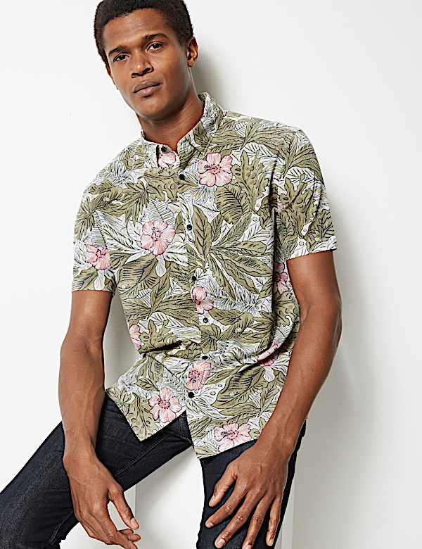 Cotton Rich Flower Print Shirt