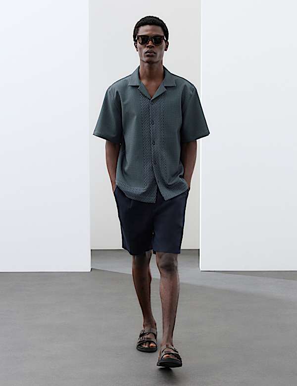 Chemise &agrave; manches courtes jacquard g&eacute;om&eacute;trique - LU
