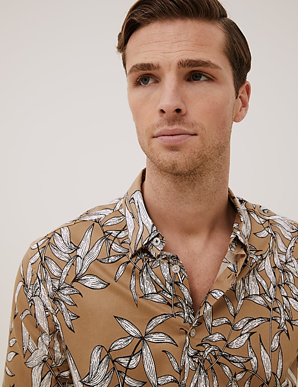 Cotton Print Revere Shirt